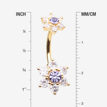 Detail View 1 of Golden Brilliant Flower Sparkle Belly Button Ring-Clear Gem/Tanzanite